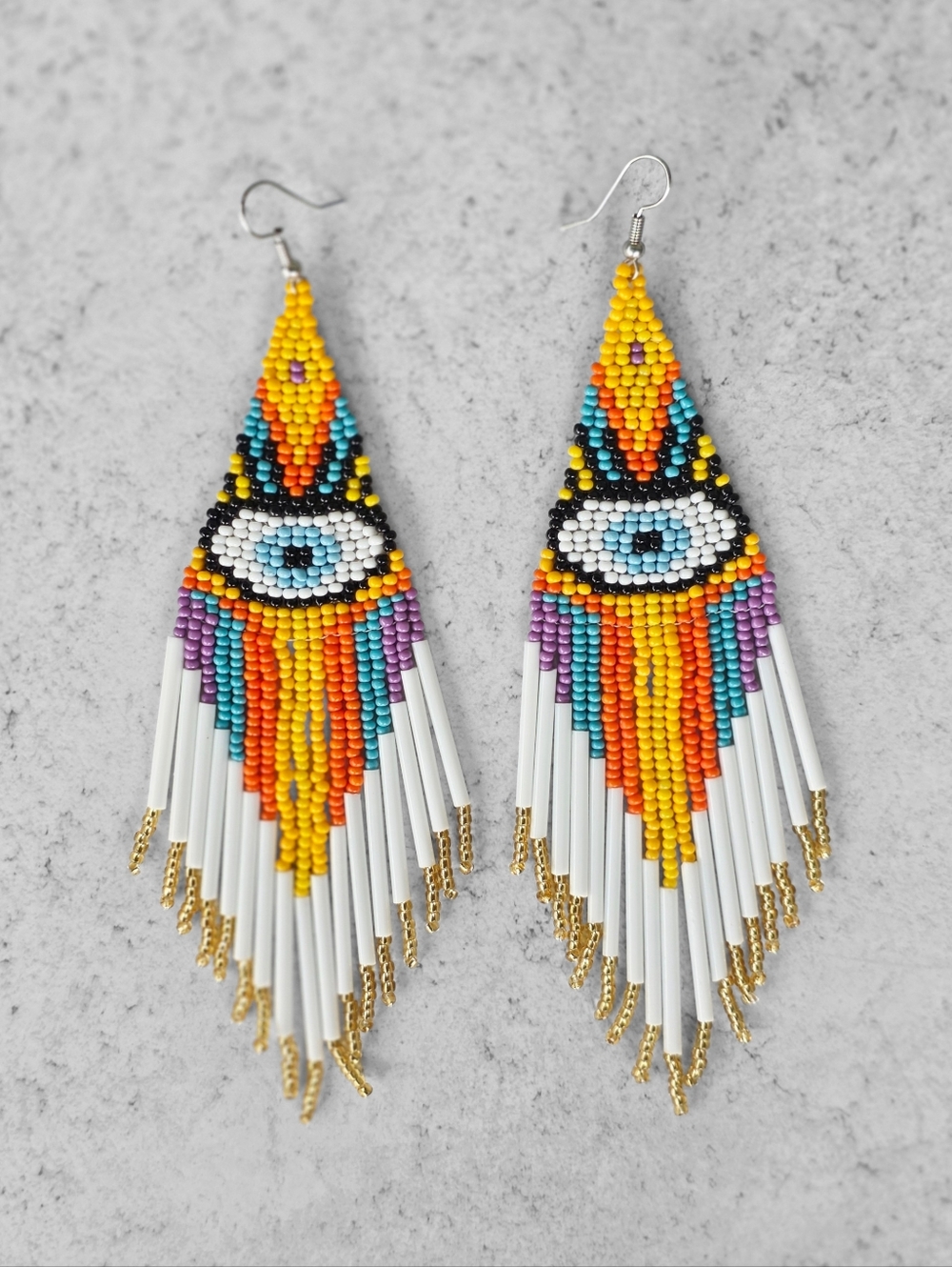 Handmade Evil Eye XL Beaded Earrings Black Dangle Bohemian Jewelry Y2K Retro